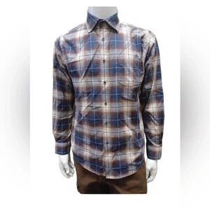 Daniel Hechter Brown  Plaid Long Sleeve Shirt Top Size Medium